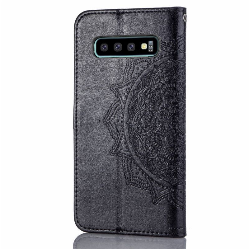 Lederhüllen Samsung Galaxy S10 Plus Schwarz Mandala Mittleren Alters