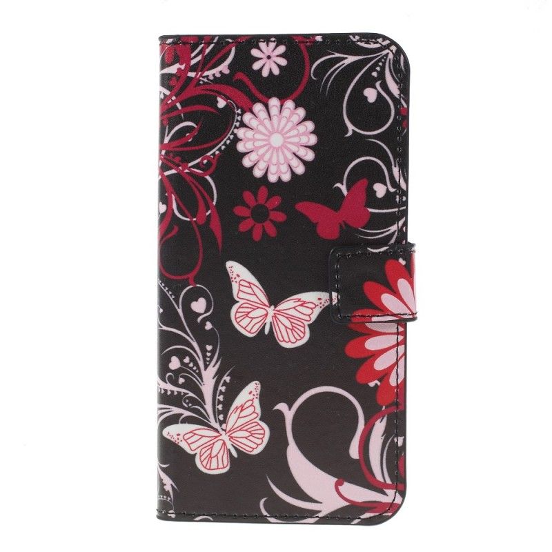 Lederhüllen Samsung Galaxy S10 Plus Weiß Schmetterlinge Und Blumen