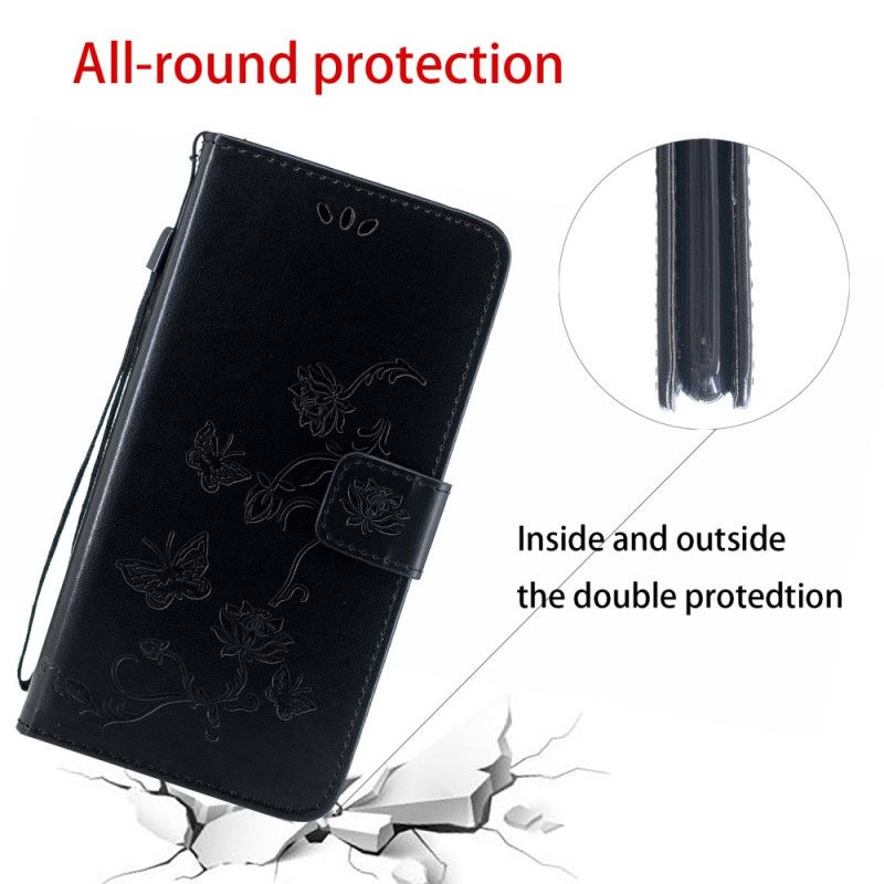 Lederhüllen Huawei P Smart S Schwarz Schmetterlinge Und Tanga Blumen