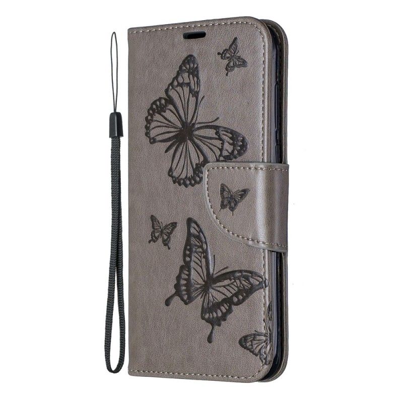 Lederhüllen Huawei Y5 2019 Grau Schmetterlinge Und Schräge Klappe