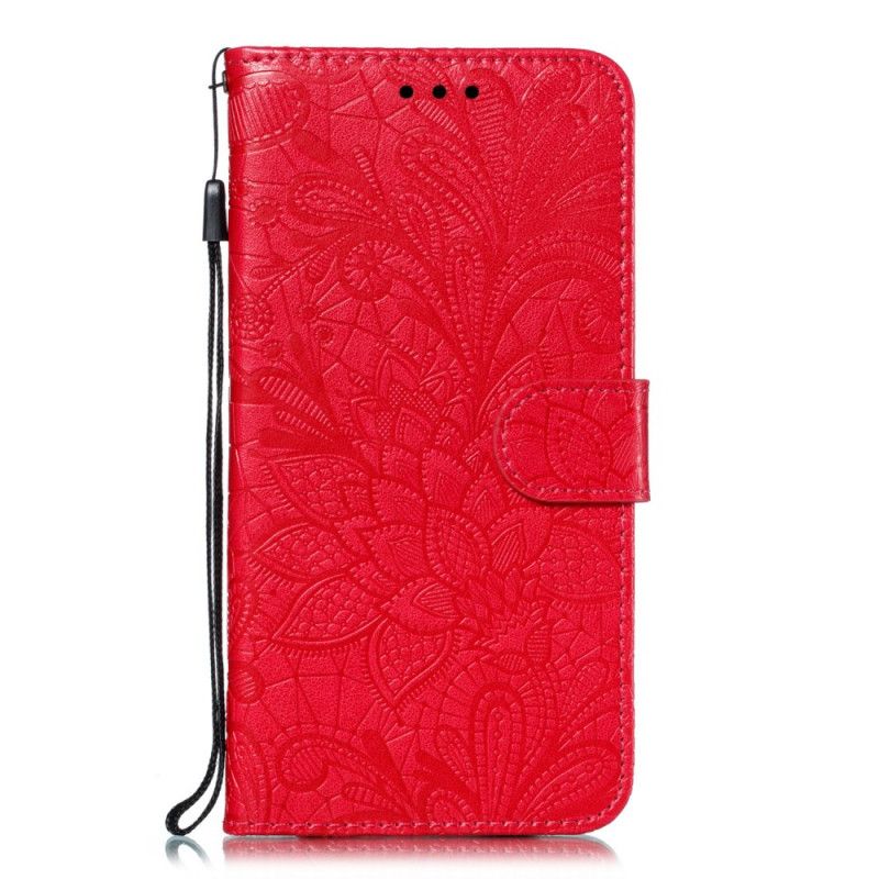 Lederhüllen Huawei Y5 2019 Lila Stammes-Tanga-Blüten