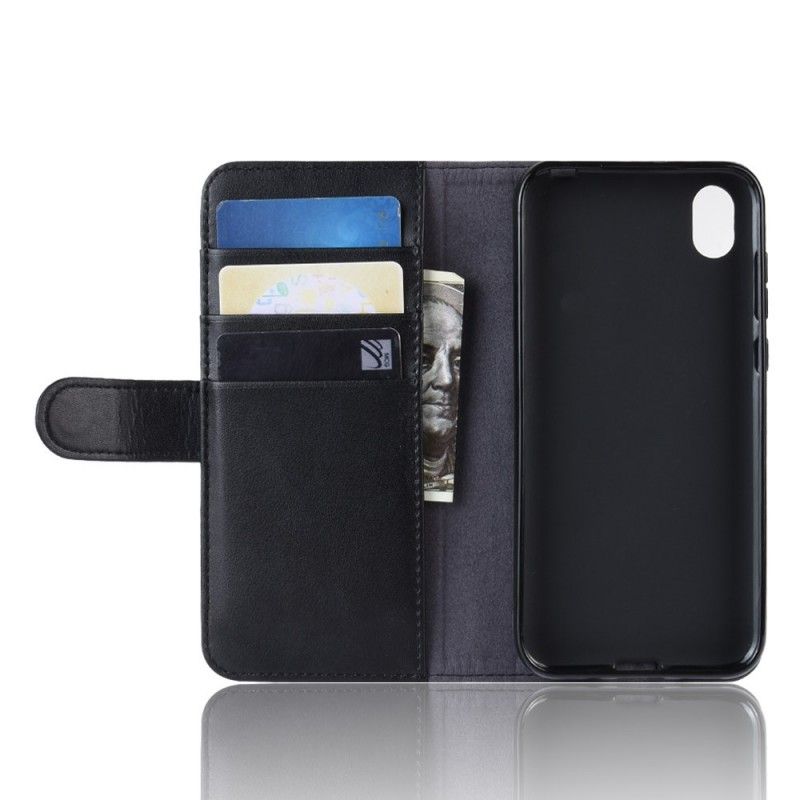Lederhüllen Huawei Y5 2019 Schwarz Gespaltenes Leder