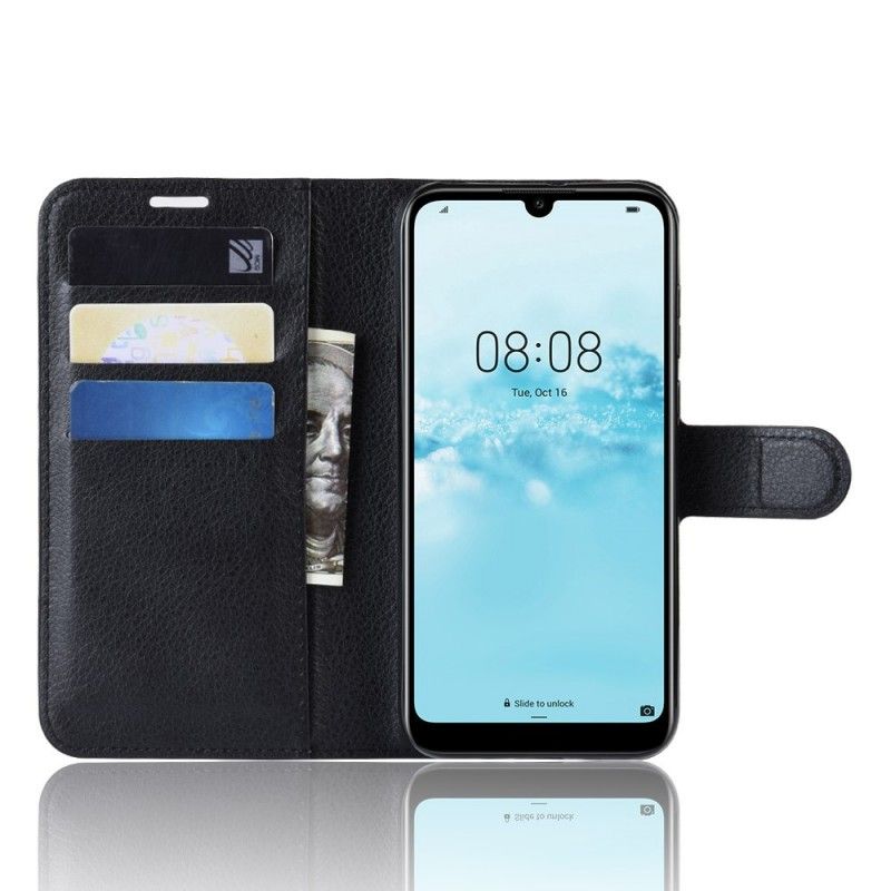 Lederhüllen Huawei Y5 2019 Schwarz Handyhülle Retro Litschi