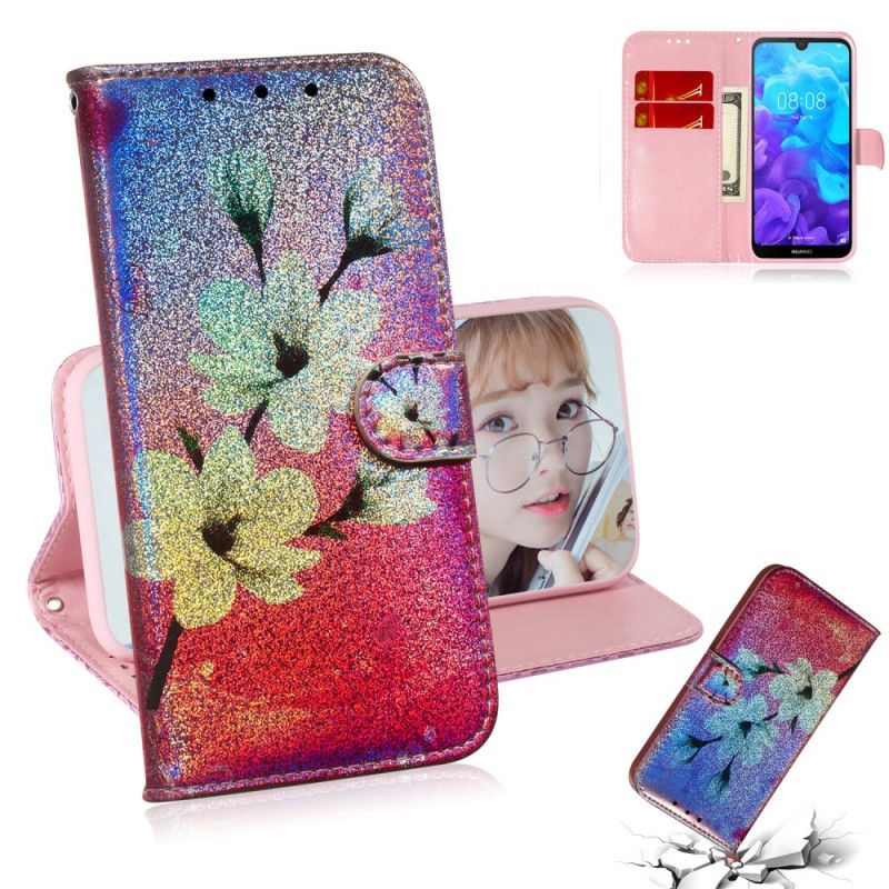 Lederhüllen Honor 8S Handyhülle Glitzerblumen