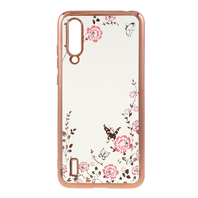 Hülle Xiaomi Mi 9 Lite Roségold Blumen- Und Schmetterlingsdiamanten