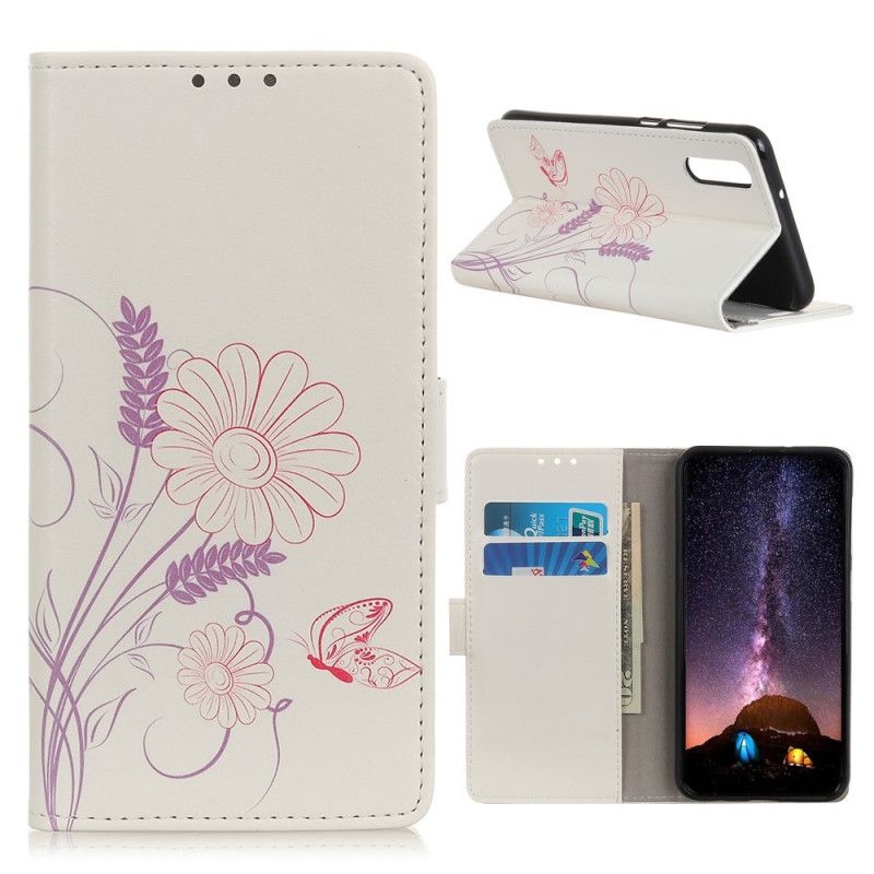 Lederhüllen Xiaomi Mi 9 Lite Handyhülle Schmetterlinge Und Blumen Zeichnen