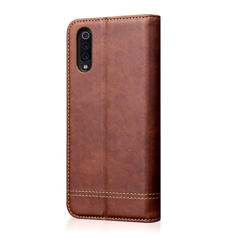 Flip Case Xiaomi Mi 9 Schwarz Genähter Ledereffekt