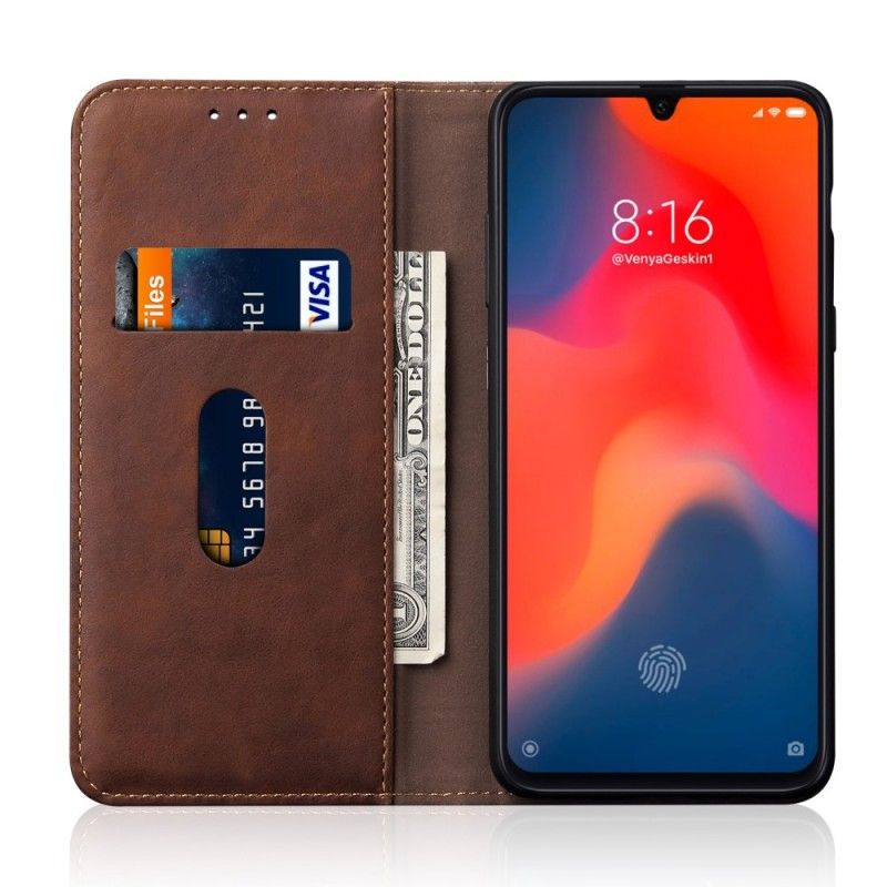 Flip Case Xiaomi Mi 9 Schwarz Genähter Ledereffekt