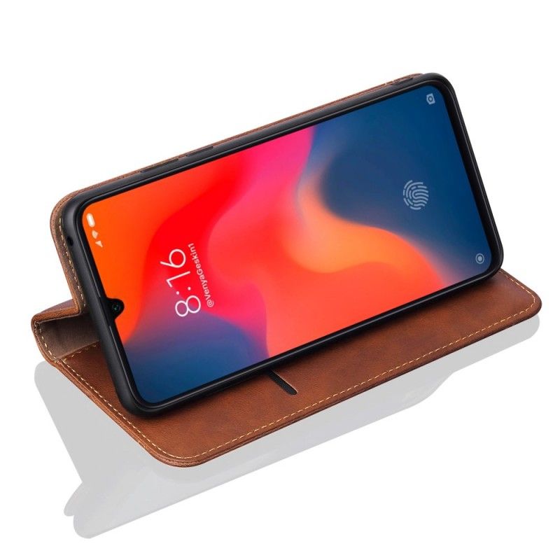 Flip Case Xiaomi Mi 9 Schwarz Genähter Ledereffekt