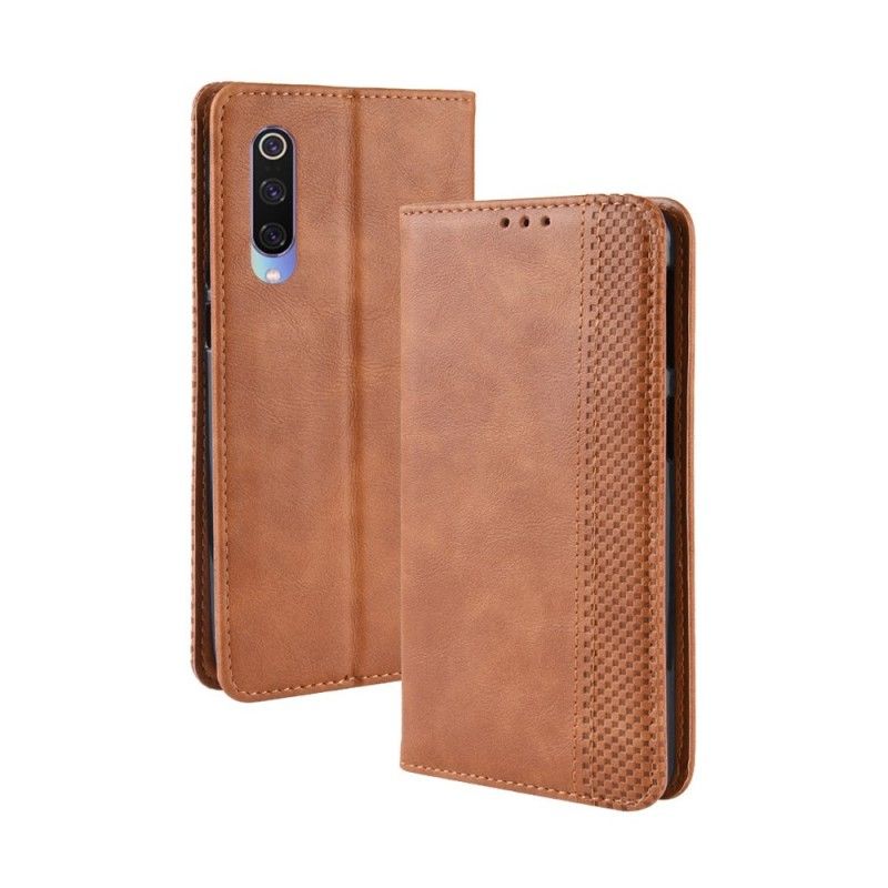 Flip Case Xiaomi Mi 9 Schwarz Stilisierter Vintage-Ledereffekt