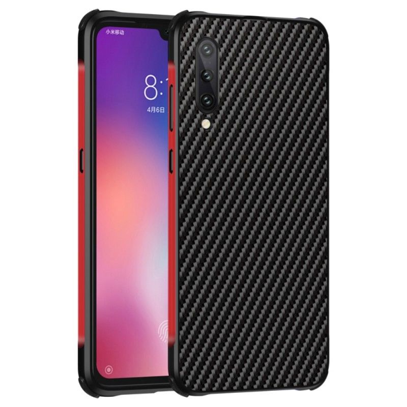 Hülle Für Xiaomi Mi 9 Dunkelblau Kohlefaser Und Metall