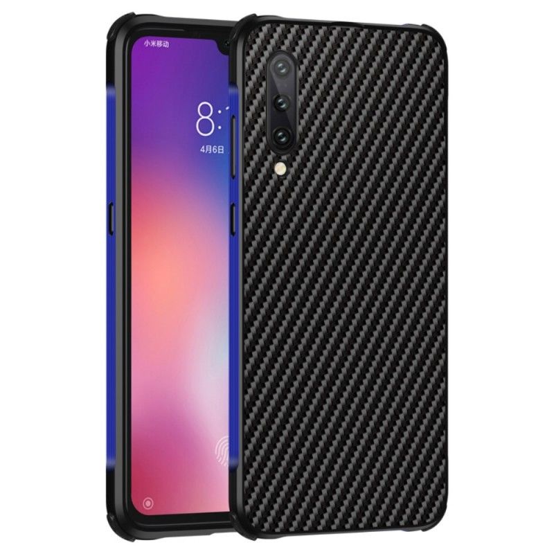 Hülle Für Xiaomi Mi 9 Dunkelblau Kohlefaser Und Metall