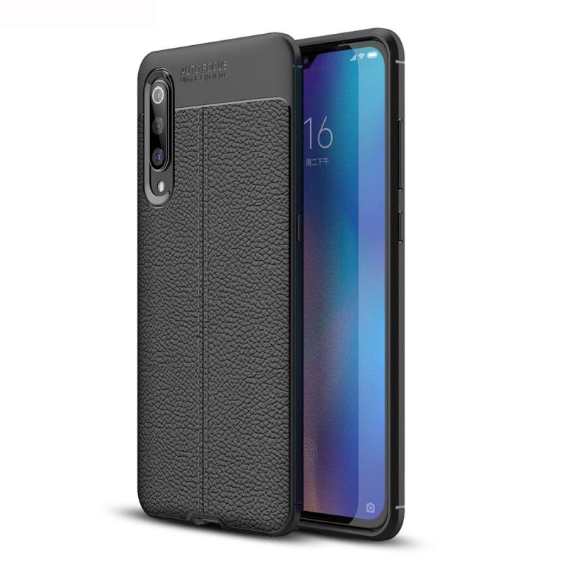 Hülle Für Xiaomi Mi 9 Schwarz Doppellinien-Litschileder-Effekt