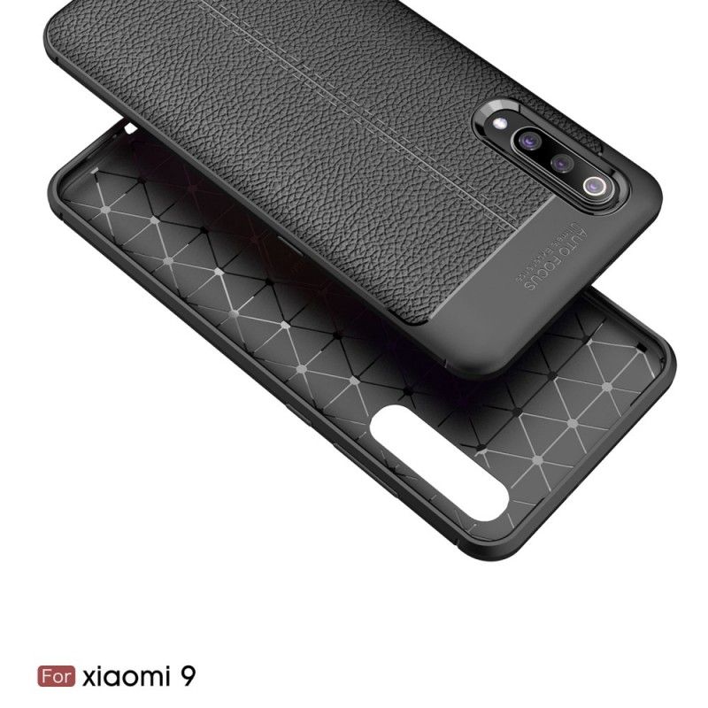 Hülle Für Xiaomi Mi 9 Schwarz Doppellinien-Litschileder-Effekt
