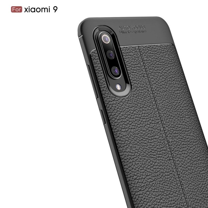 Hülle Für Xiaomi Mi 9 Schwarz Doppellinien-Litschileder-Effekt