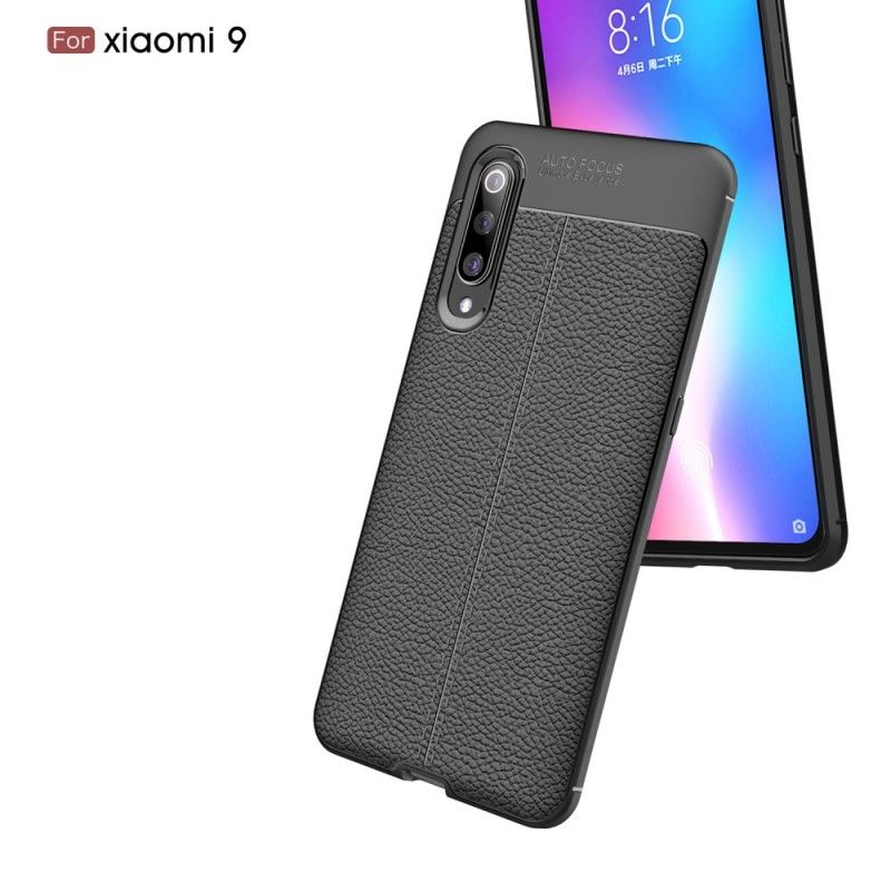 Hülle Für Xiaomi Mi 9 Schwarz Doppellinien-Litschileder-Effekt