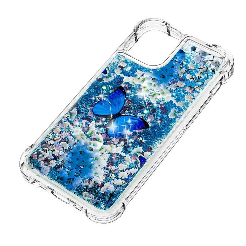Hülle Iphone 13 Mini Blaue Glitzerschmetterlinge