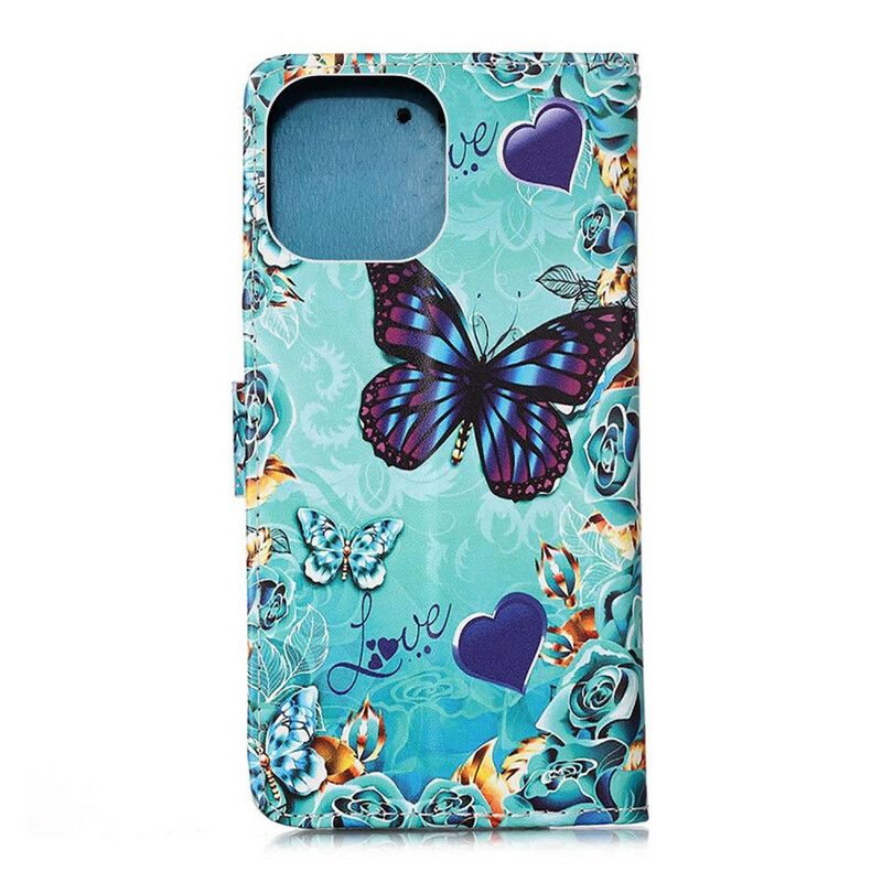 Lederhüllen Für Iphone 13 Mini Liebe Schmetterlinge Riemchen