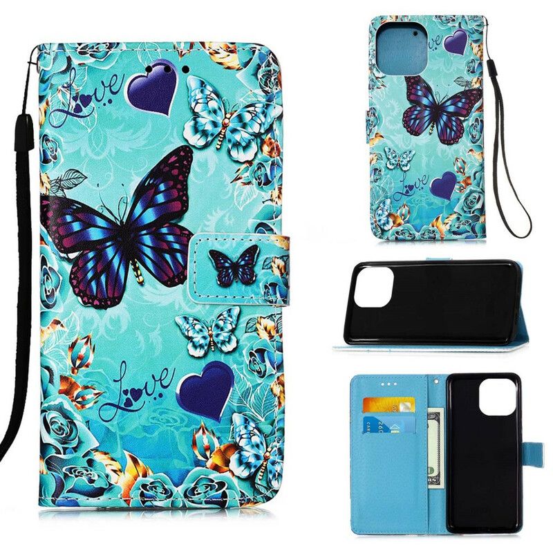 Lederhüllen Für Iphone 13 Mini Liebe Schmetterlinge Riemchen