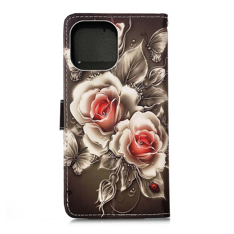 Lederhüllen Iphone 13 Mini Goldene Rosen