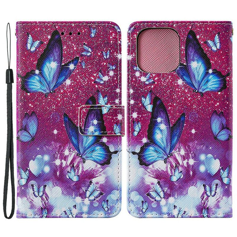 Lederhüllen Iphone 13 Mini Handyhülle Kunstleder Mit Strukturierten Schmetterlingen