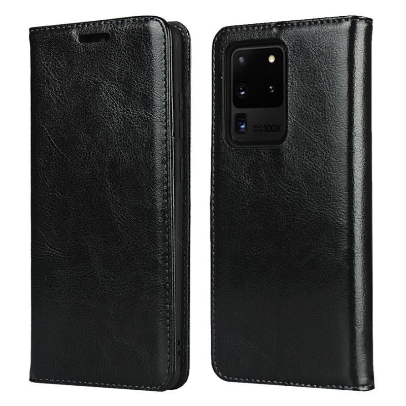 Flip Case Samsung Galaxy S20 Ultra Schwarz Echtes Leder