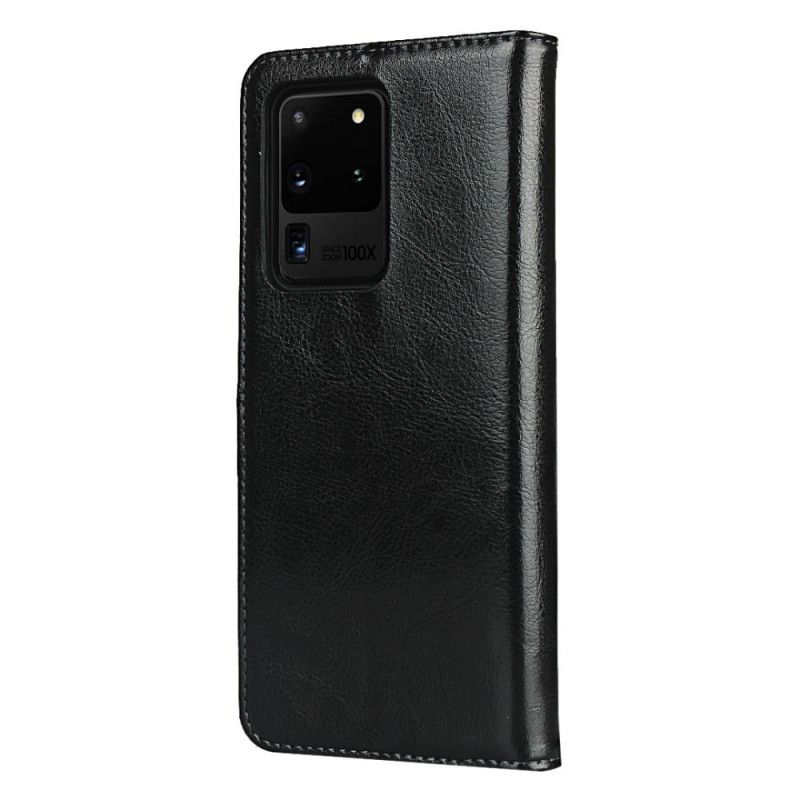 Flip Case Samsung Galaxy S20 Ultra Schwarz Echtes Leder