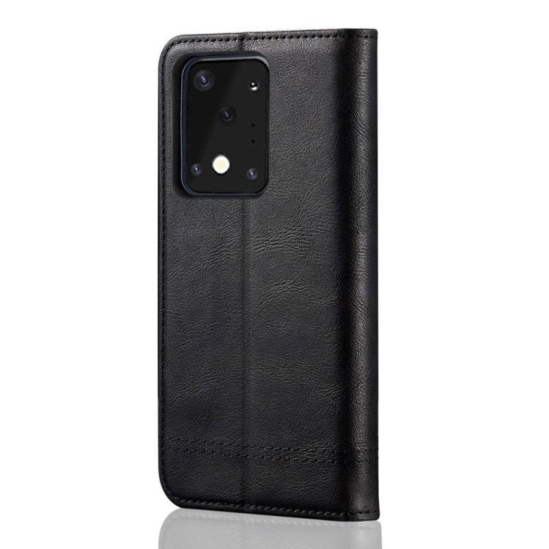 Flip Case Samsung Galaxy S20 Ultra Schwarz Genähter Ledereffekt