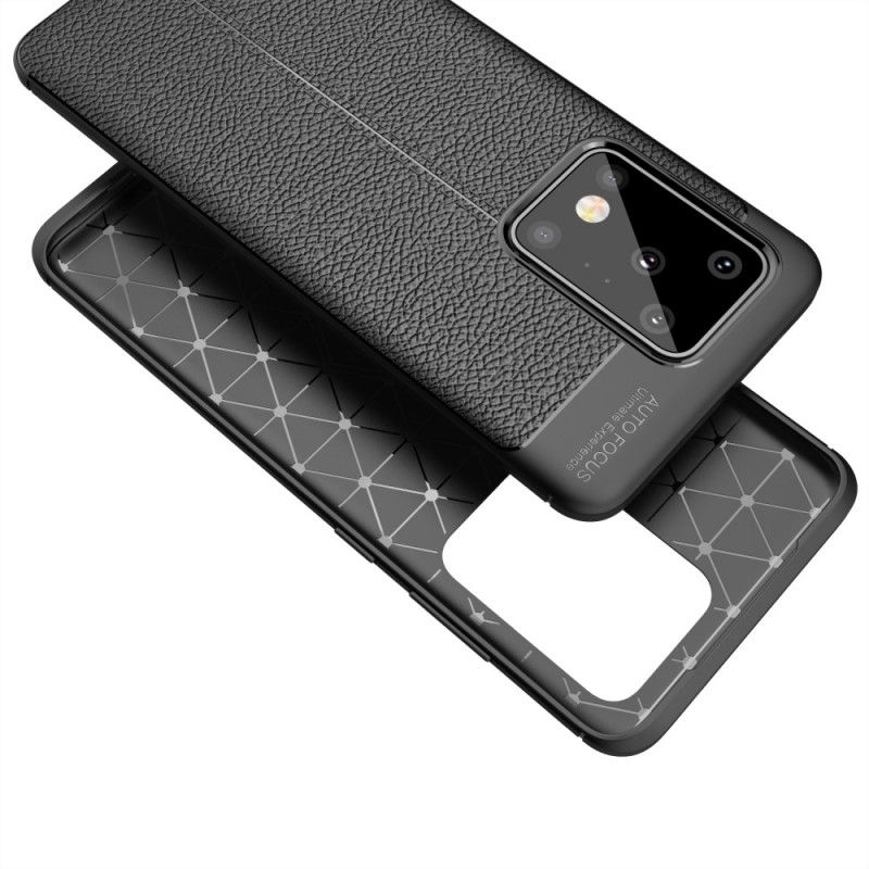 Hülle Für Samsung Galaxy S20 Ultra Schwarz Doppellinien-Litschileder-Effekt