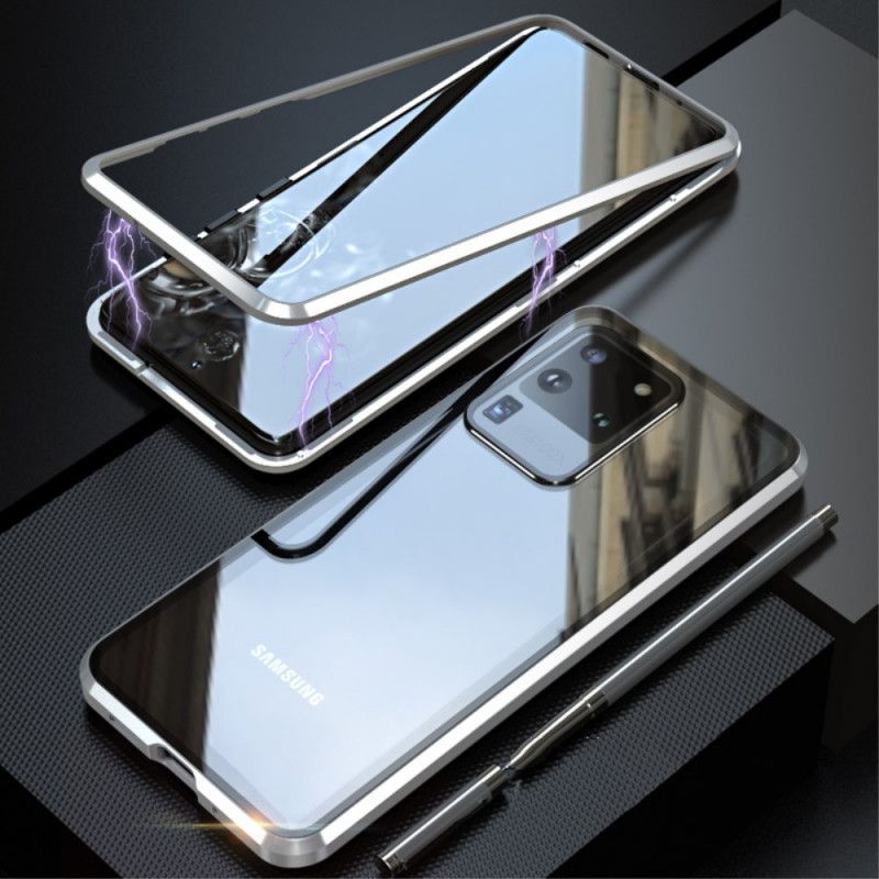 Hülle Für Samsung Galaxy S20 Ultra Schwarz Metallkanten Und Gehärtetes Glas