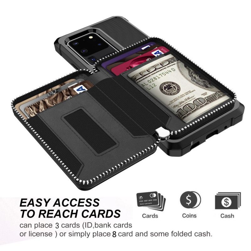 Hülle Samsung Galaxy S20 Ultra Schwarz Brieftasche Mit Reißverschluss