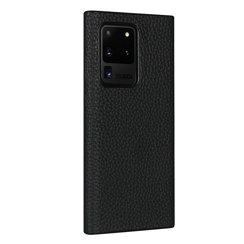 Hülle Samsung Galaxy S20 Ultra Schwarz Echtes Litschileder Mit Riemen