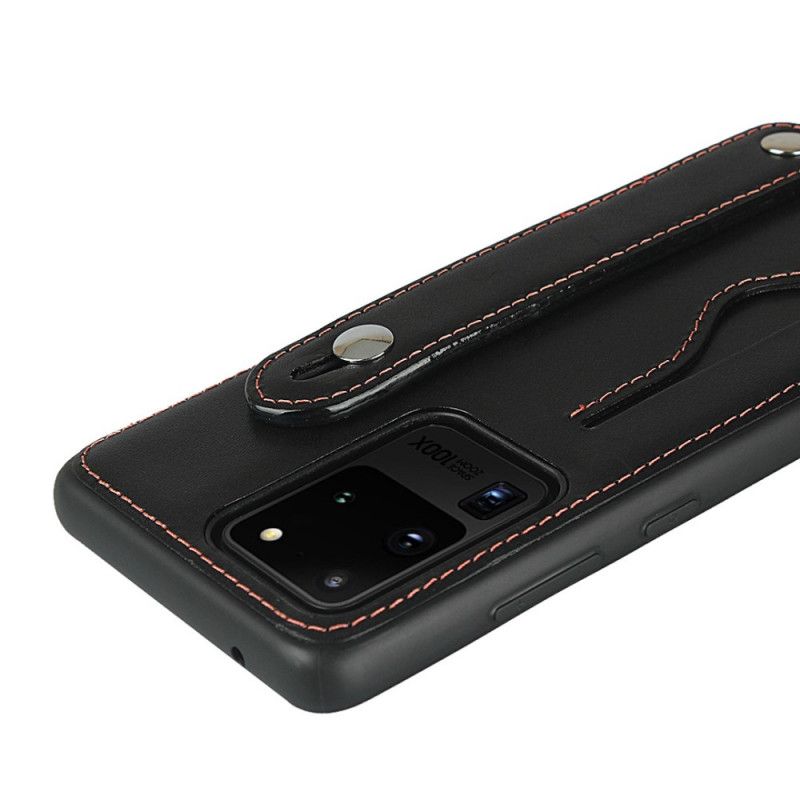 Hülle Samsung Galaxy S20 Ultra Schwarz Echtlederarmband Und Kartenhalter