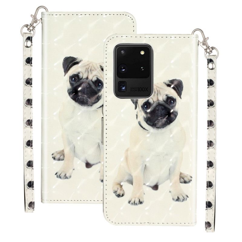 Lederhüllen Für Samsung Galaxy S20 Ultra Lichtpunkte Des Hundes Mit Riemen