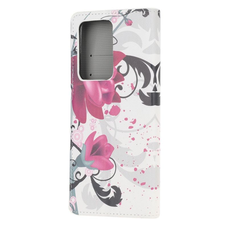 Lederhüllen Für Samsung Galaxy S20 Ultra Pink Tropische Blumen