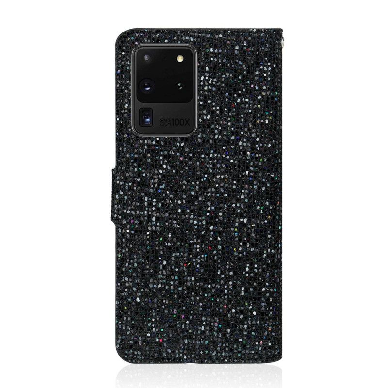 Lederhüllen Samsung Galaxy S20 Ultra Schwarz Glitzer-Design