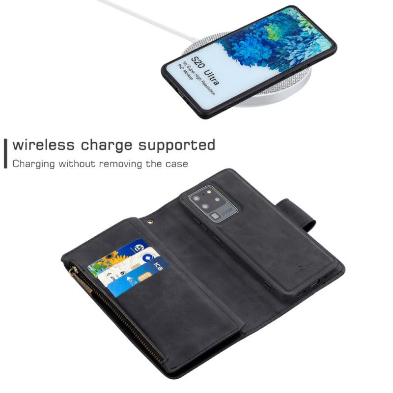 Lederhüllen Samsung Galaxy S20 Ultra Schwarz Handyhülle Abnehmbare Schale Mit Reißverschluss