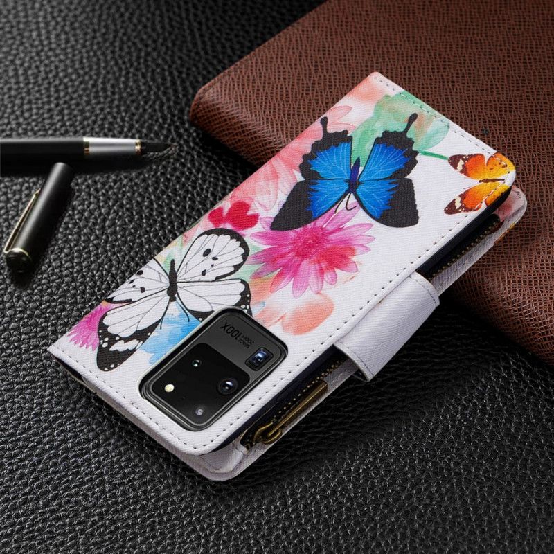 Lederhüllen Samsung Galaxy S20 Ultra Schwarz Schmetterlings-Reißverschlusstasche