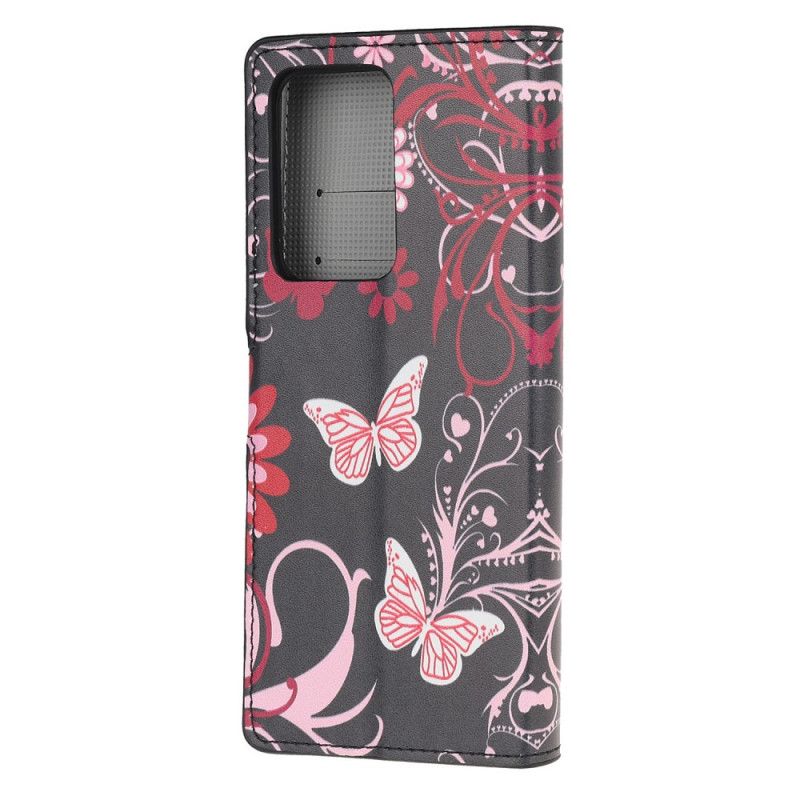 Lederhüllen Samsung Galaxy S20 Ultra Weiß Schmetterlinge Und Blumen