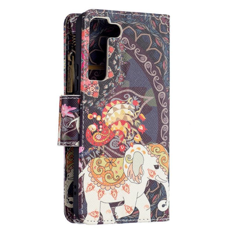 Lederhüllen Für Samsung Galaxy S22 5G Elefanten-reißverschlusstasche