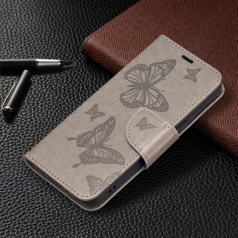 Lederhüllen Für Samsung Galaxy S22 5G Schmetterlinge Im Flug Mit Schlüsselband