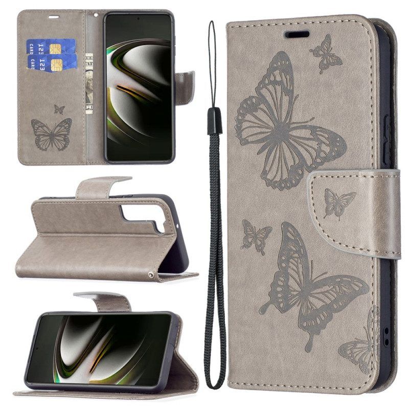 Lederhüllen Für Samsung Galaxy S22 5G Schmetterlinge Im Flug Mit Schlüsselband