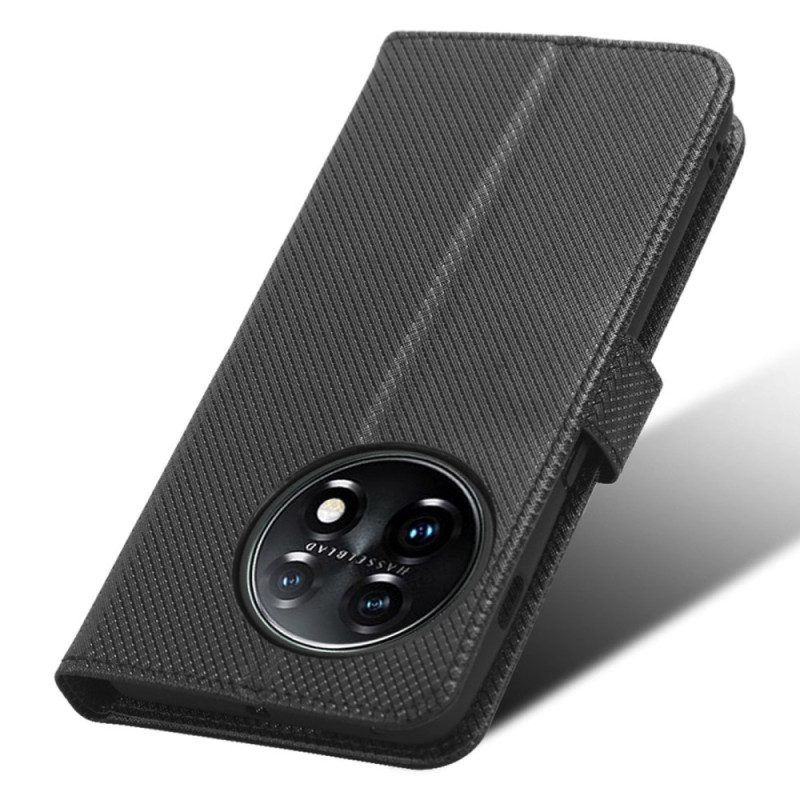 Flip Case Für OnePlus 11 5G Mit Kordel Strukturierter Riemchen