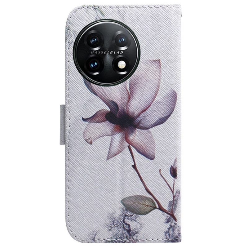 Lederhüllen Für OnePlus 11 5G Blume Staubiges Rosa