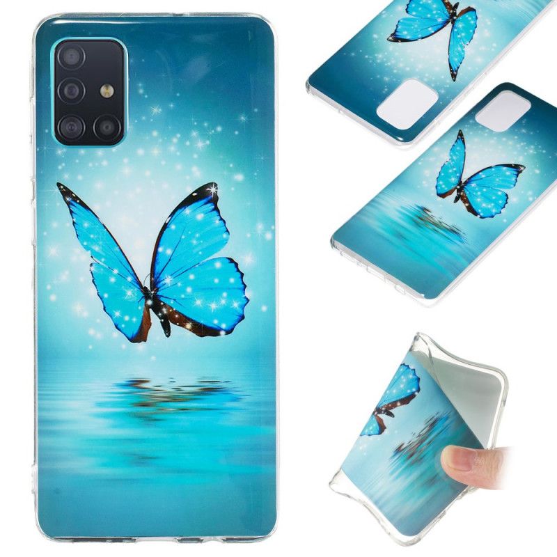 Hülle Samsung Galaxy A71 Fluoreszierender Blauer Schmetterling