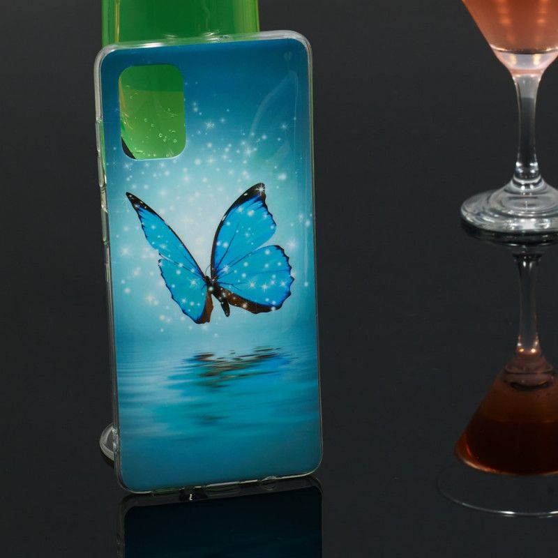 Hülle Samsung Galaxy A71 Fluoreszierender Blauer Schmetterling