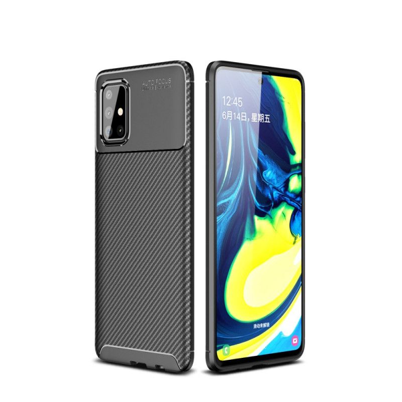 Hülle Samsung Galaxy A71 Schwarz Handyhülle Flexible Kohlefasertextur