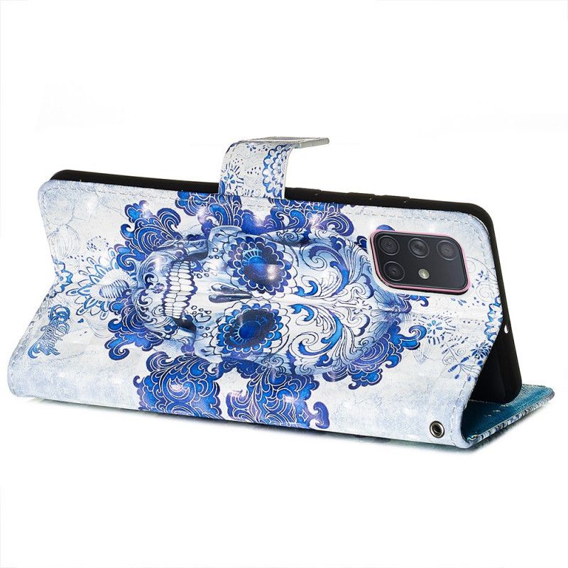 Lederhüllen Samsung Galaxy A71 Blauer Schädel