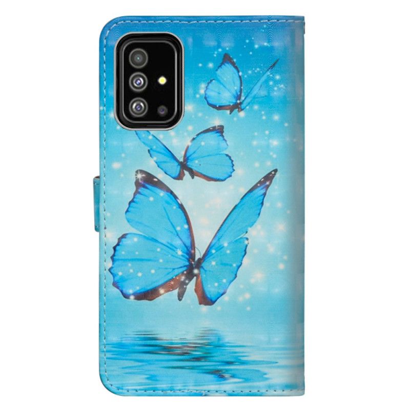 Lederhüllen Samsung Galaxy A71 Fliegende Blaue Schmetterlinge