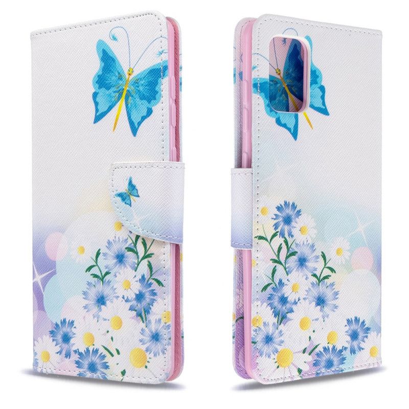 Lederhüllen Samsung Galaxy A71 Magenta Bemalte Schmetterlinge Und Blumen
